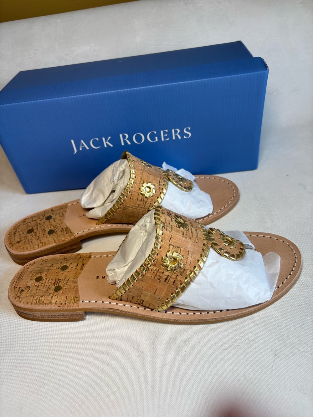 Jack Rogers Flat Sandal, Original Jacks, New, Natural Cork/Gold, size 11 - Picture 7 of 10